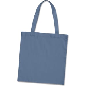 A cotton tote bag in a calm blue color, designed with two sturdy handles and a spacious flat body.