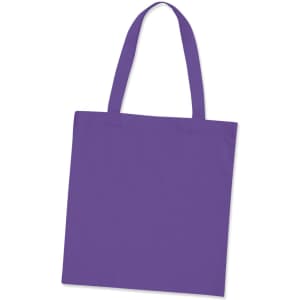 A purple cotton tote bag with long straps, featuring a spacious, plain design.