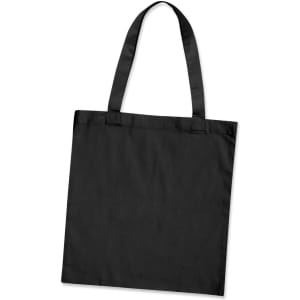 A cotton tote bag with sturdy handles in a solid black color.