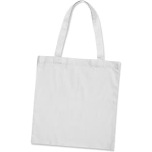 A plain white cotton tote bag with two shoulder straps and no visible branding.