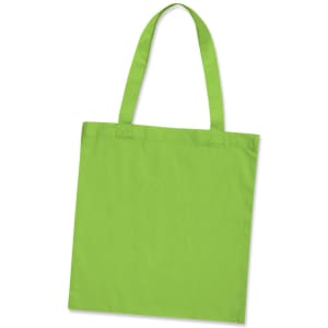 A bright green cotton tote bag with two shoulder straps and no visible branding.