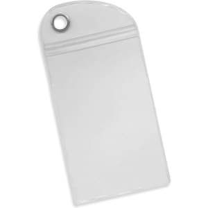 A clear pouch with a top zip and a circular hole for attachment. Ideal for carrying small items.