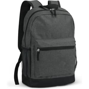 A grey Traverse Backpack featuring a main compartment, a front zip pocket, and mesh side pockets.