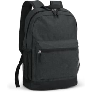 A dark grey Traverse Backpack featuring a main compartment, front zippered pocket, and mesh side pockets.