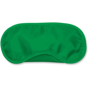 A green eye mask is displayed, featuring a smooth surface and a contoured shape designed to cover the eyes.