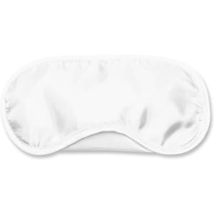 A full-color eye mask in a sleek, white design, featuring a curved shape for comfort.