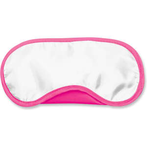 A full-color eye mask in a vibrant pink and white design.