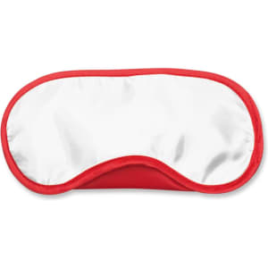A red eye mask with a white surface for customizable printing.