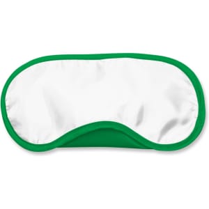A full-color eye mask in a vibrant green and white design, featuring a smooth satin finish.