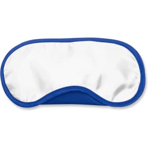 A full-color eye mask with a blue border and a white interior, designed for comfort and relaxation.