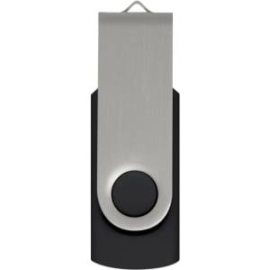 A Helix 16GB Flash Drive featuring a sleek design with a metallic swivel cover and a black body.