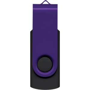 A purple and black Helix 16GB flash drive with a swivel design and a circular button.