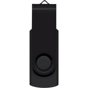 A Helix 16GB Flash Drive in a sleek black design, featuring a swivel mechanism and a loop for easy attachment.