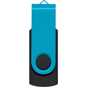 A Helix 16GB Flash Drive in a vibrant blue and black design. It features a swivel cover and a keyring attachment.