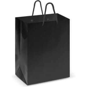 A medium-sized laminated carry bag in black with twisted rope handles.