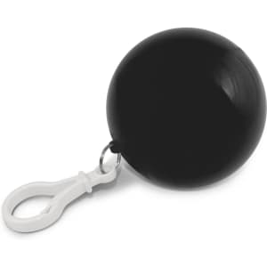 A black ball-shaped raincoat with a white clip attachment.
