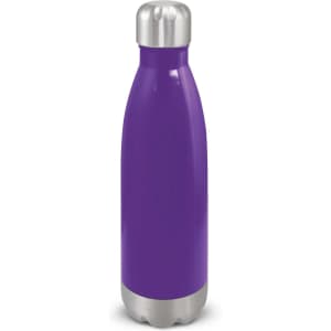 A drink bottle with a sleek purple design and a stainless steel cap and base.