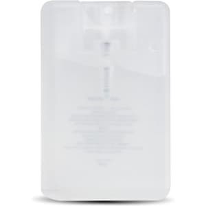 A transparent hand sanitiser card with a sleek design, featuring a small nozzle for dispensing.