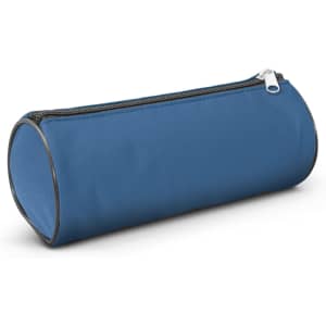 A Radius Pencil Case in a solid blue color, featuring a zippered closure and a cylindrical shape.