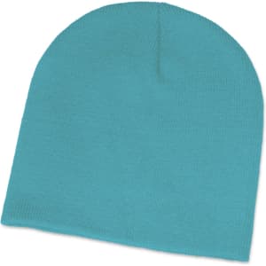 A turquoise beanie hat, featuring a simple and sleek design suitable for various styles.