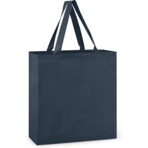A dark navy cotton tote bag with sturdy handles.