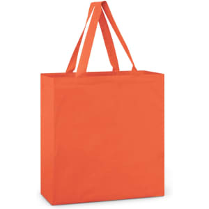 An orange cotton tote bag with two sturdy handles and a simple, unembellished design.