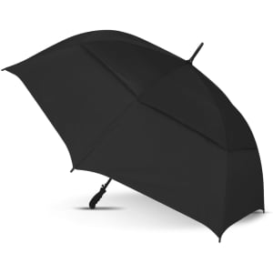 A Trident Sports Umbrella featuring a sleek black design with a sturdy frame, ideal for protection against the elements.