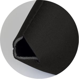 A drink bottle sleeve made from black neoprene material, with a soft interior and a stitched opening for easy access.