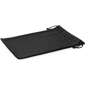 A drawstring pouch for storing sunglasses, featuring a simple black design.
