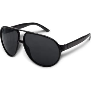 Aviator sunglasses with a sleek black frame and dark lenses, designed for leisure and outdoor activities.