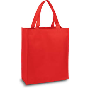 A red A4 tote bag with sturdy handles and a simple design. It features a branding logo.