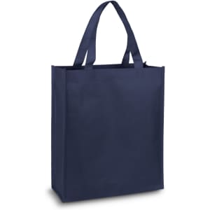 A navy A4 tote bag with two handles and a simple design, featuring a logo.
