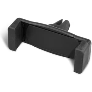 A black car phone holder designed to securely hold a mobile device, featuring a sturdy grip and a streamlined design.