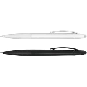 A stylus pen set featuring a white pen and a black pen, both with a sleek design and a logo.