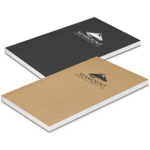 A small notebook set in black and kraft paper, featuring a logo on the cover.