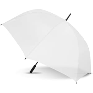 A Hydra Sports Umbrella in a sleek white design with a black handle and frame.