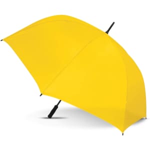 A bright yellow Hydra Sports Umbrella with a sleek black handle.