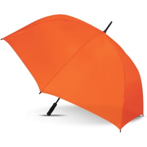 An orange Hydra Sports Umbrella with a sleek design and a black handle, featuring a large canopy for optimal coverage.