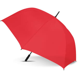 A red Hydra Sports Umbrella featuring a durable construction and a sleek design.