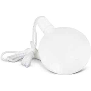 A round, white bubble kit featuring a built-in string for easy carrying.