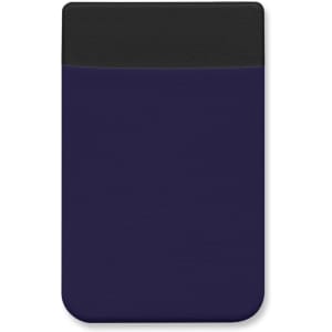 A purple Lycra phone wallet with a black top section, featuring a simple design and a branding logo.