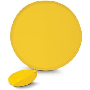 A round, yellow fan with a matching pouch attached.
