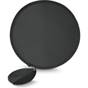 A portable fan with a circular design, accompanied by a matching pouch for easy storage and transportation.