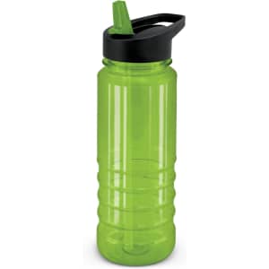 A drink bottle with a vibrant green body and a black lid, featuring a flip-top straw for easy sipping.