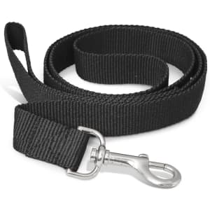 A Trek Dog Leash featuring a durable black fabric design with a metal clip for attachment.
