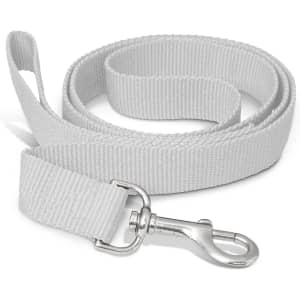 A durable white dog leash made of sturdy material, featuring a metal clip for secure attachment.