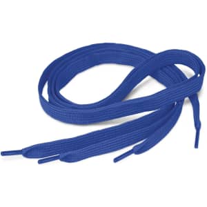 Blue shoe laces with flat woven design and tipped ends.