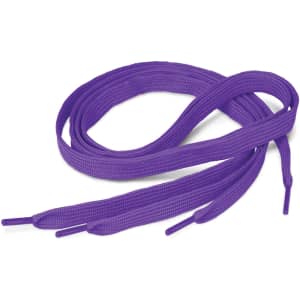 Purple shoelaces with flat, durable design and aglets at both ends.