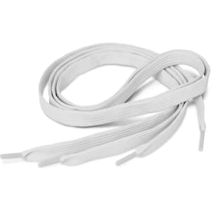 White shoelaces with flat design and pointed tips.