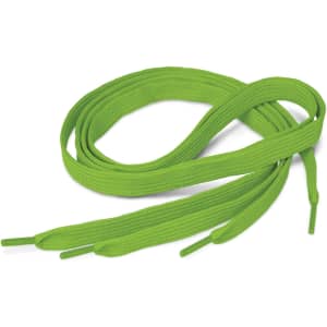 A pair of vibrant green shoelaces with aglets on both ends, designed for various types of footwear.